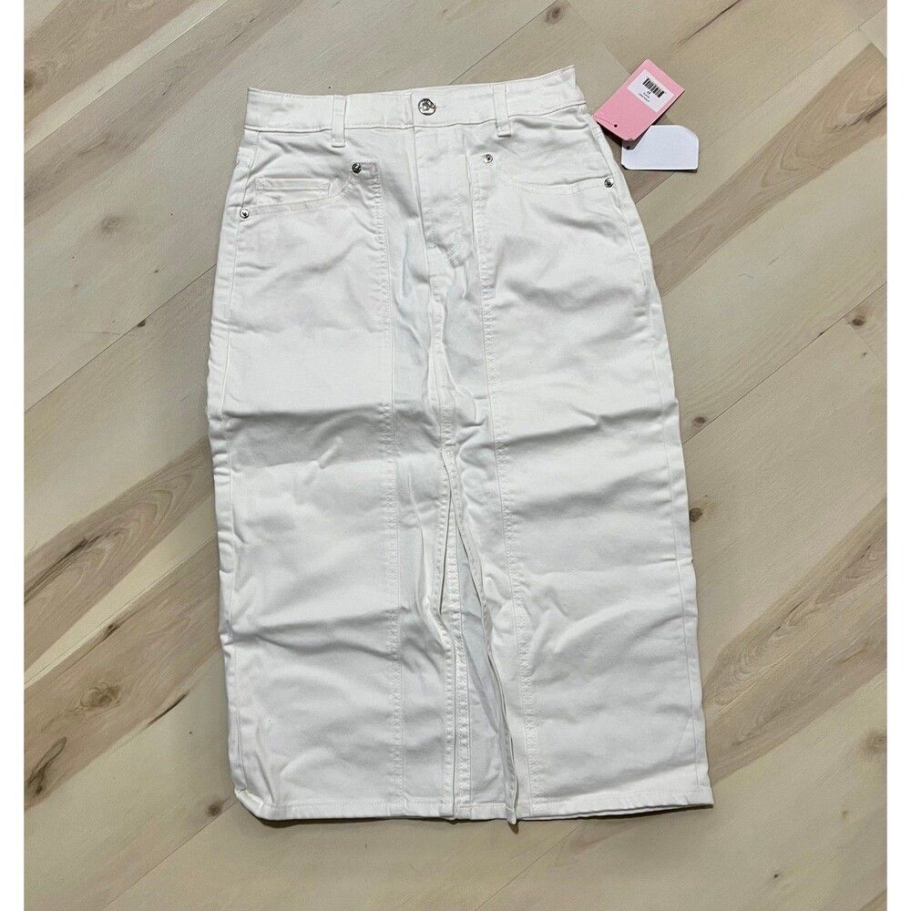 Juicy Couture NWT Women Size 27 Small White Midi Denim Front Split Skirt